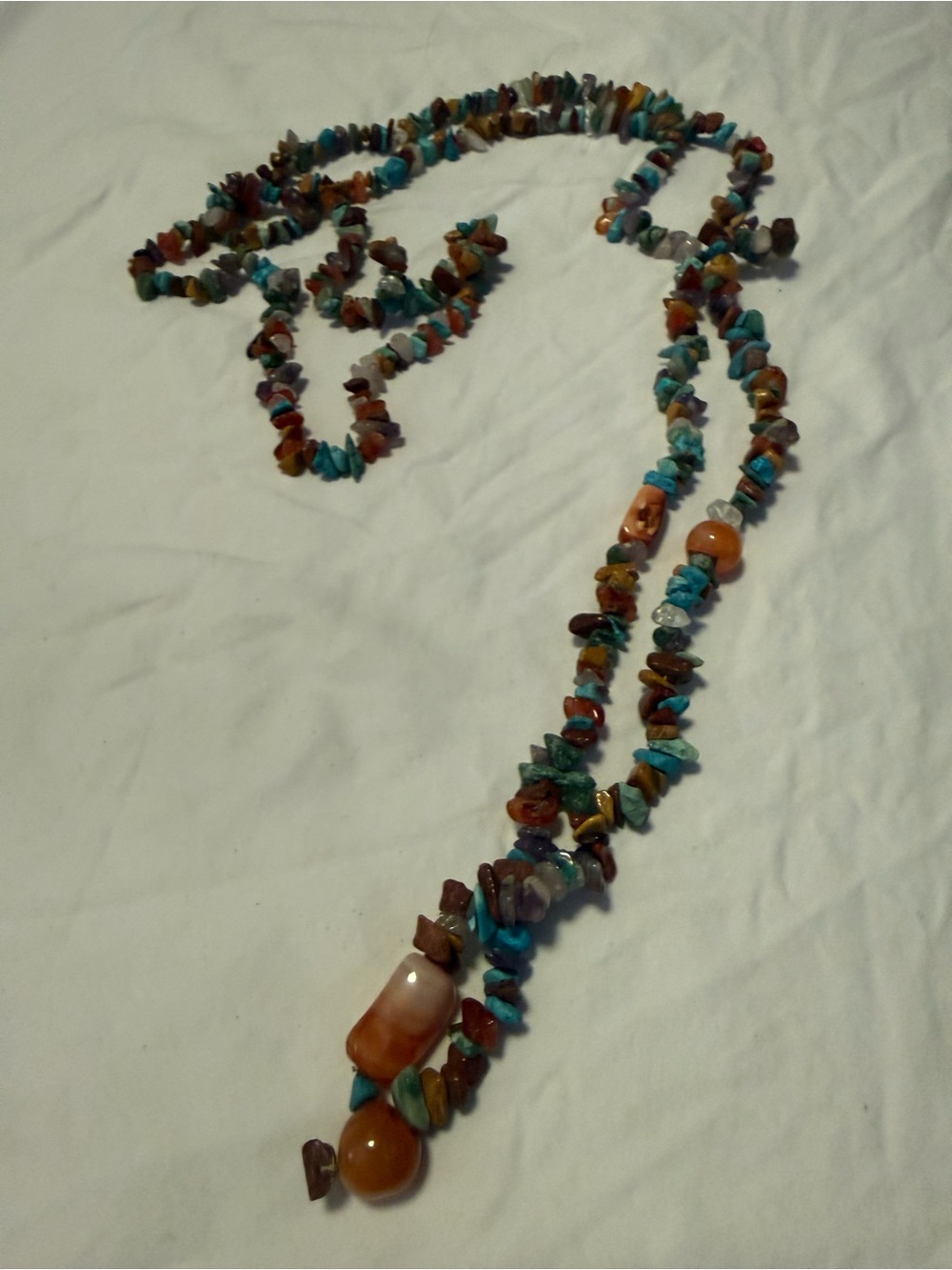 Multicolor Natural Stone Chip Long Necklace - Women's Jewelry